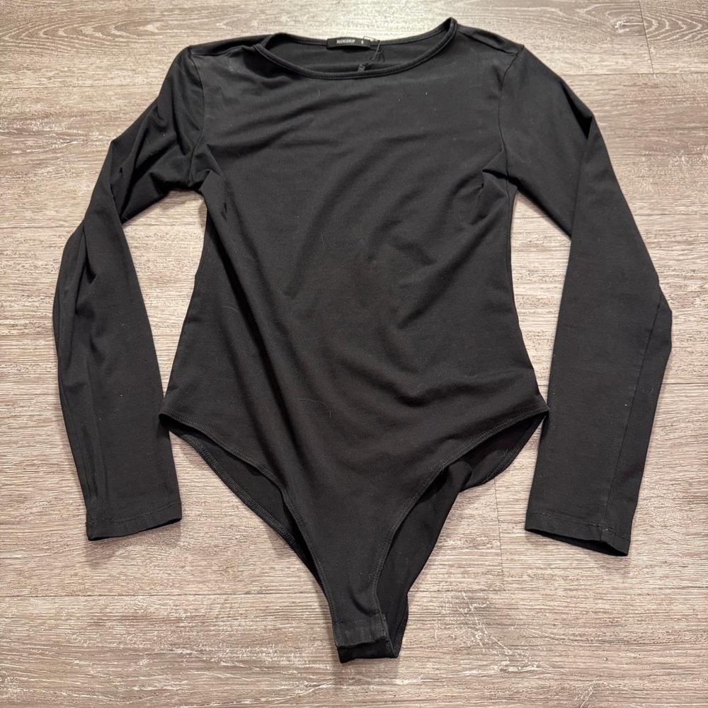 MANGDIUP Bodysuit Women Small Black Cotton Minimalist Essential Layering Minimal